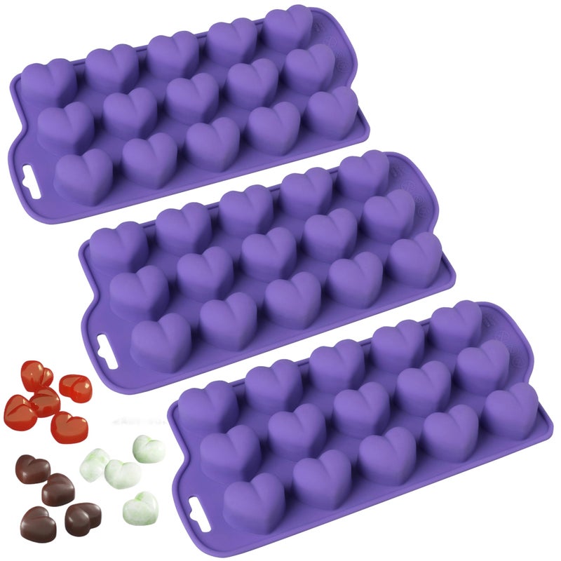 Bakerpan Silicone Chocolate Heart Mold  Set of 3  Heart Shaped Jelly and Ice Cube Tray Gummies Candy