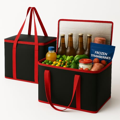 musbus 2Pk Trunk Organizer for Car Insulated Reusable Grocery Bags, Collapsible Cooler Bag for Groceries, Heavy Duty Large Insulated Bag (Large, Charcoal Black) - Image 1