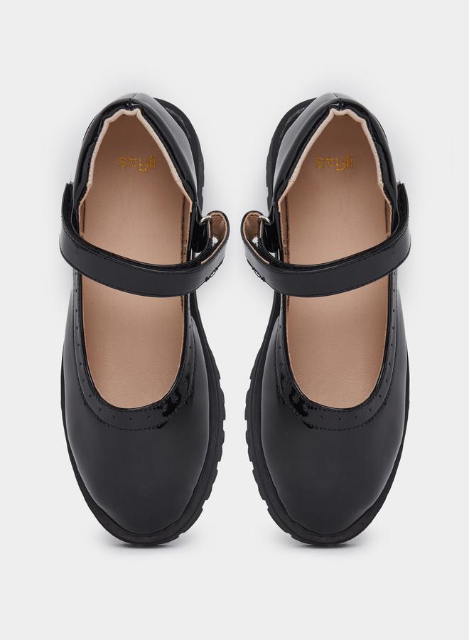 ستايلي حذاء ماري جين أسود لامع بكعب منصة للبنات - Image 5