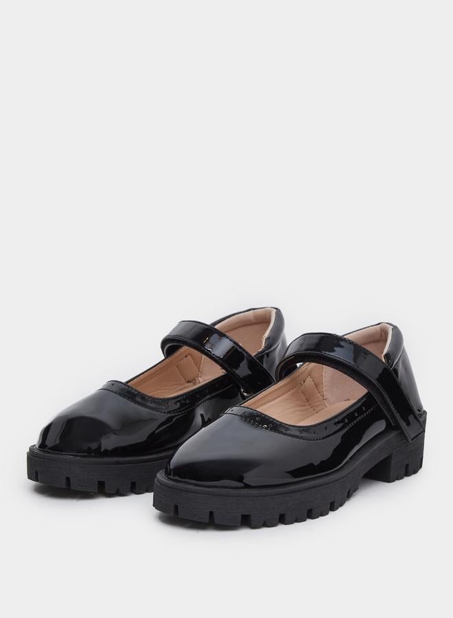 ستايلي حذاء ماري جين أسود لامع بكعب منصة للبنات - Image 2