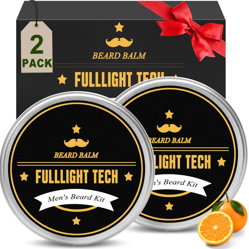 FULLLIGHT TECH Beard Balm, 2 Pack - Citrus Scent - Coconut, Argan, Jojoba Oils - Styles, Hydrates & Smooths Beards & Mustaches - Beard Styling Balm - Gifts for Men - Image 1