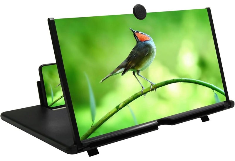 12" Mobile Phone Screen Magnifier，3D HD Mobile Phone Magnifier Projector Screen for Movies, Videos, Foldable Phone Stand with Screen Amplifier，Supports All Smartphones (Black, 12 inches) - Image 1