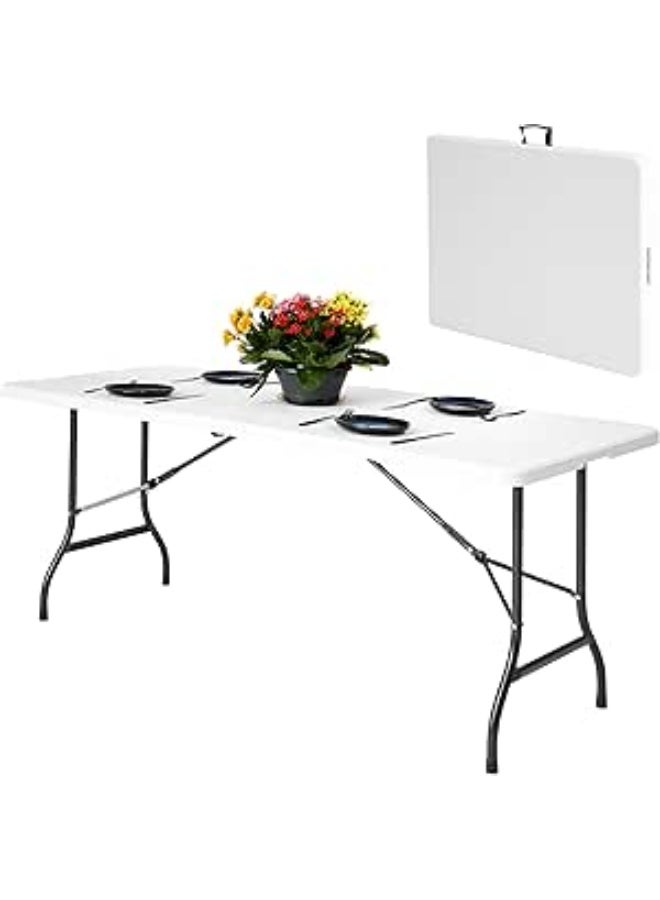 70.8-Inch Folding Camping Table – 180cm White Surface – Heavy-Duty Steel Frame – Powder-Coated Alloy – Seats up to 6 People – Ideal for Picnics & Outdoor Use - Image 1