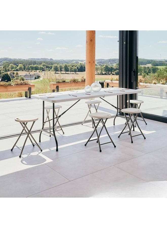 70.8-Inch Folding Camping Table – 180cm White Surface – Heavy-Duty Steel Frame – Powder-Coated Alloy – Seats up to 6 People – Ideal for Picnics & Outdoor Use - Image 2