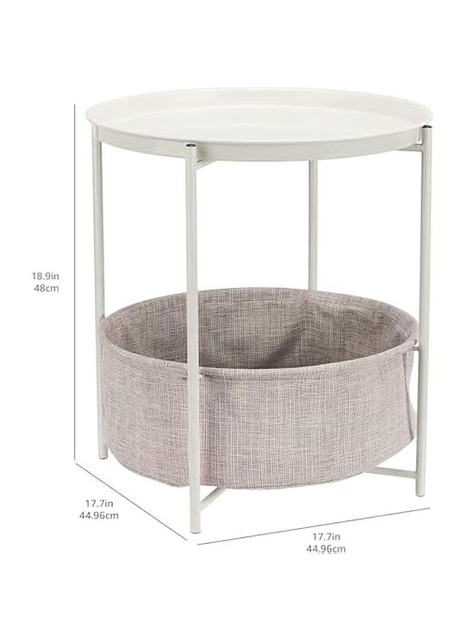 HOOKOR Metal End Tables with Fabric Storage Basket, SideTables Bedroom, Small Bedside Table Nightstand with Removable Tray for Living Room, Nursery, Laundry (White)  - Image 3
