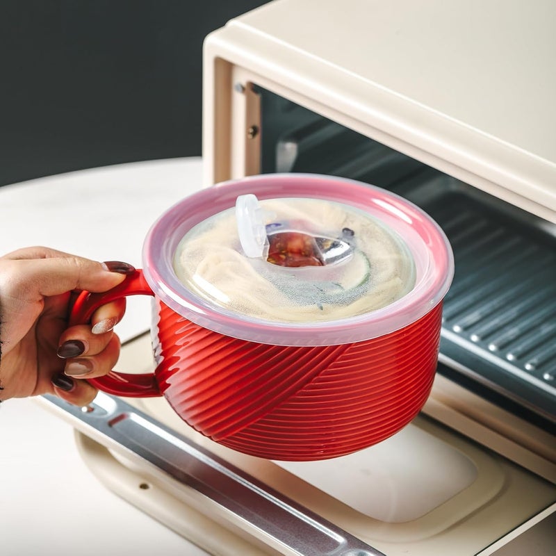 Adewnest Soup Bowl with Handle  Lid 38 oz Extra Large Ceramic Food Container for Ramen Cereal Breakfast Meal Prep Office Lunch Dorm Living  Microwave Safe 6 Inch Red - Image 4