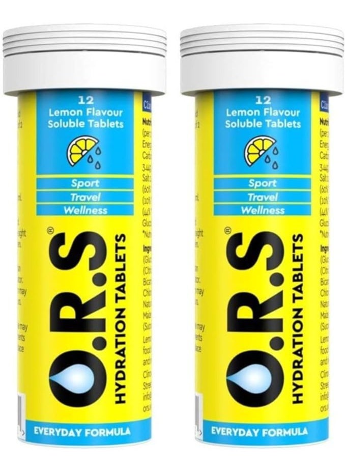 ORS O.R.S Hydration Tablets with Electrolytes, Vegan, Gluten and Lactose Free Formula – Soluble Hydration Tablets with Natural Lemon Flavour, 24 Tablets (Pack of 2 x12)  - Image 1