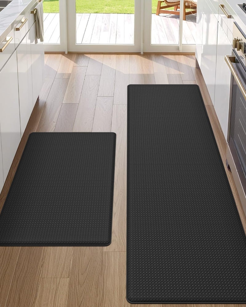 DEXI Market multi-use trusted quality Kitchen Rugs and Mats Non Slip, Set of 2 Cushioned Anti Fatigue Runner Rug Waterproof, Comfort Standing Memory Foam Padded, Large Long Kitchen Floor Mat, 44x75 + 44x150 cm, Black All-round unified build - Image 1
