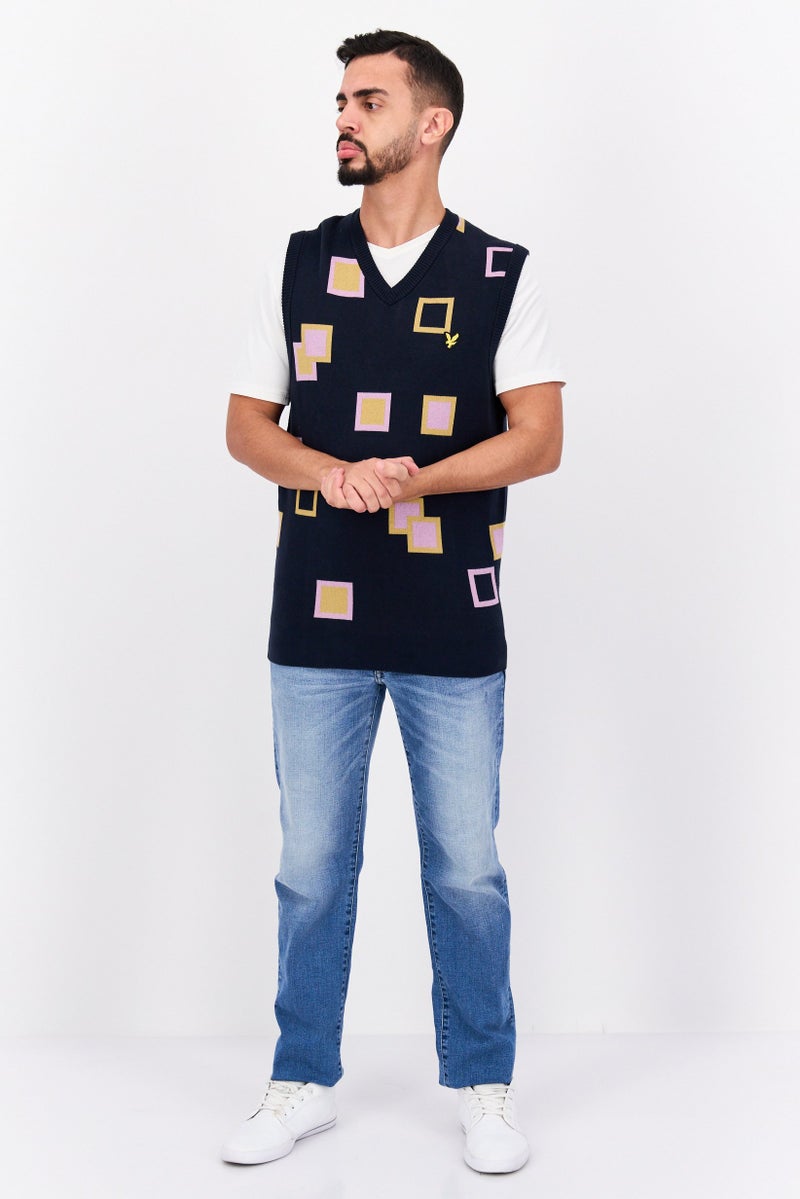 Lyle & Scott Men V Neck Sleeveless Brand Logo Sweater, Navy - Image 4