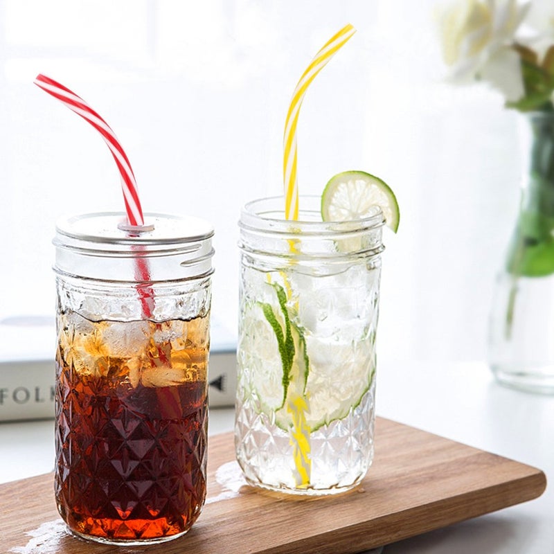 JANYUN JANYUN 30 Pieces Reusable Plastic Straws BPA-Free 9"" Colorful Printing Hard Platic Stripe Drinking Straw for Mason Jar Tumbler Family or Party Use Cleaning Brush Included(Random Pattern) (Bent) - Image 4