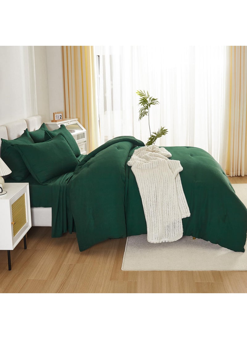 Litanika Litanika Queen Comforter Set Dark Emerald Green - 7 Pieces Bed in a Bag Queen Beddding Comforter Sets  Solid Lightweight Bed Set with Comforter  Sheets  Pillowcases & Shams  - Image 4