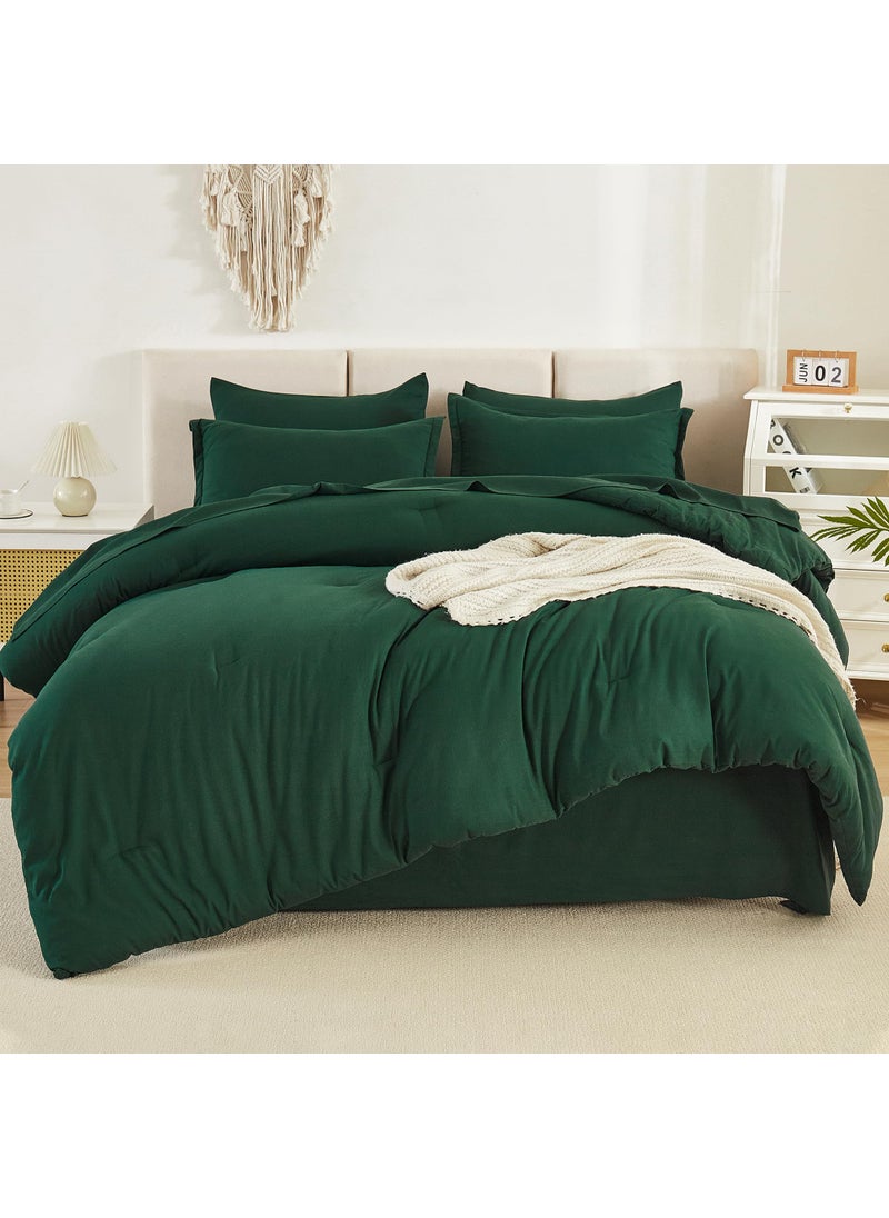 Litanika Litanika Queen Comforter Set Dark Emerald Green - 7 Pieces Bed in a Bag Queen Beddding Comforter Sets  Solid Lightweight Bed Set with Comforter  Sheets  Pillowcases & Shams  - Image 1