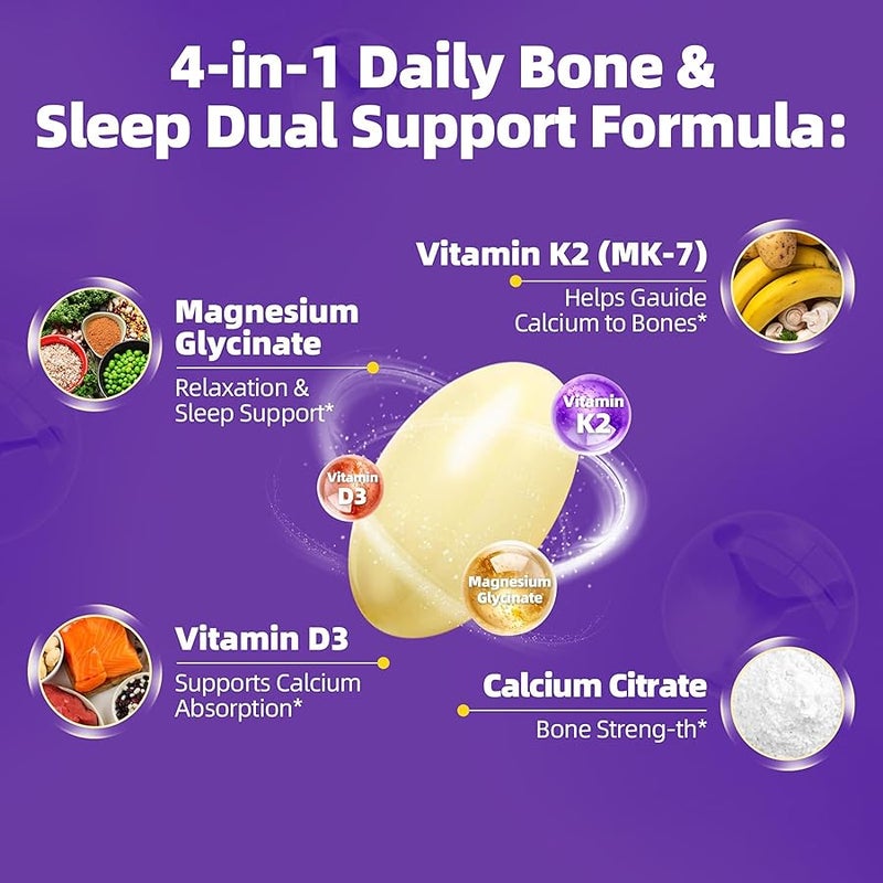 Alliwise High Absorption Magnesium Glycinate 400mg Softgels Supplement, 400 mg Elemental Magnesium with 100mg Calcium - Highly Bioavailable - with Vitamin D3 & K2, for Sleep, Mood, Brain Support - Image 2