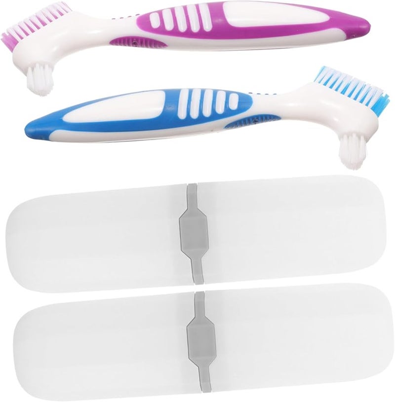 VALICLUD 2 Pack Portable Double Sided Denture Brush Kit with Travel Case for False Teeth Care - Image 1