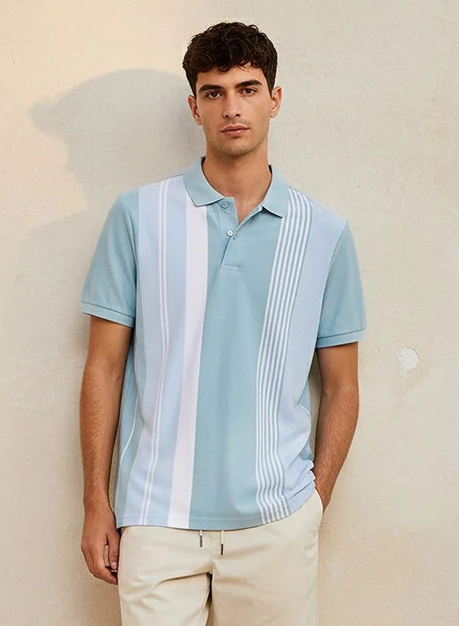 Splash FAV Men Short Sleeves Striped Pique Polo T-shirt