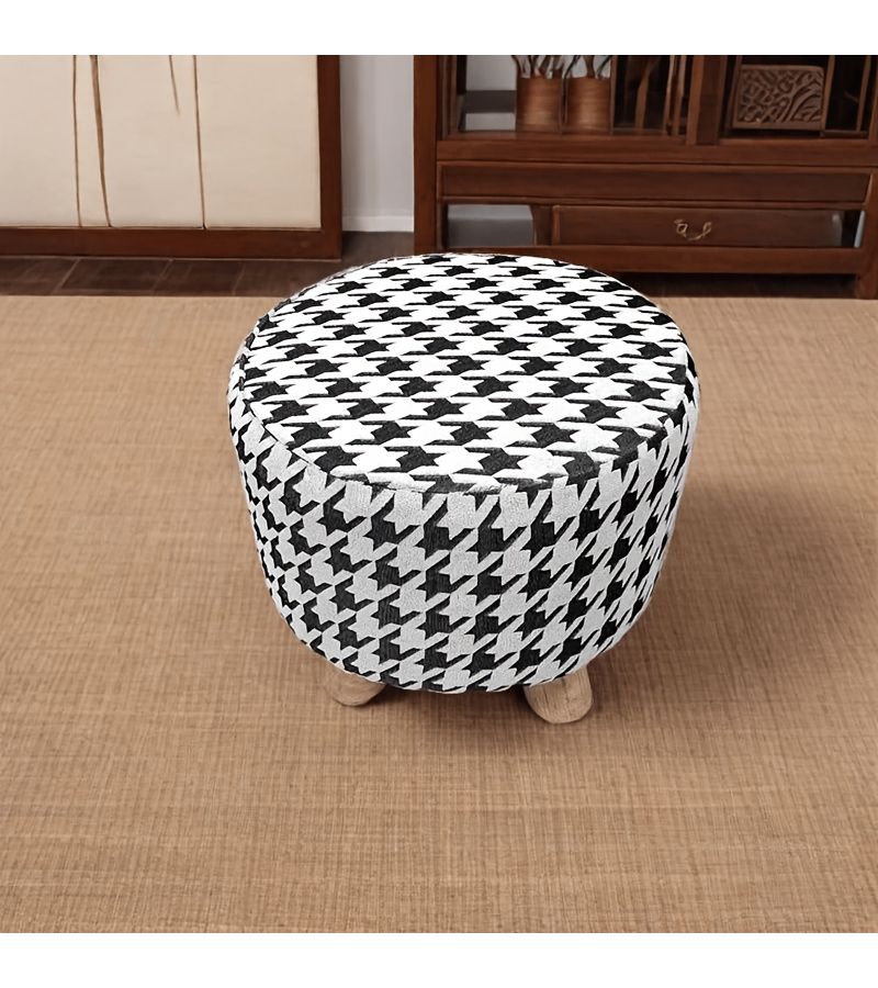 غطاء كرسي دائري بلون كاكي بنقشة الكلب (Houndstooth)، وسادة قابلة للغسل في الغسالة، مناسب لمقاعد المكاتب وأثاث الكراسي. - Image 1