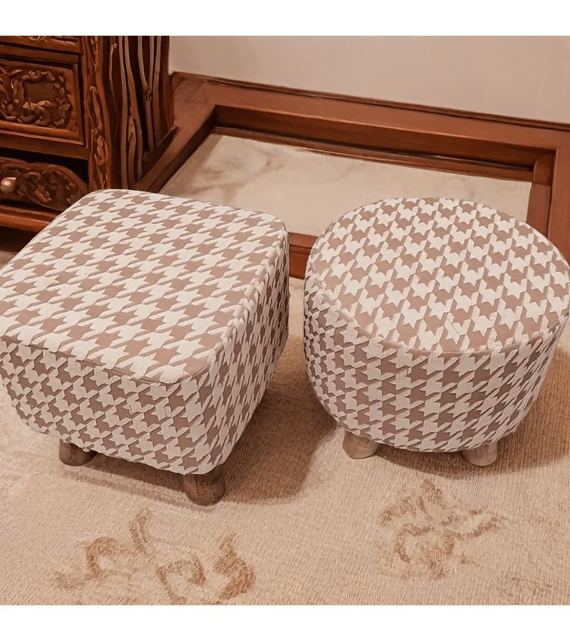 غطاء كرسي دائري بلون كاكي بنقشة الكلب (Houndstooth)، وسادة قابلة للغسل في الغسالة، مناسب لمقاعد المكاتب وأثاث الكراسي. - Image 5