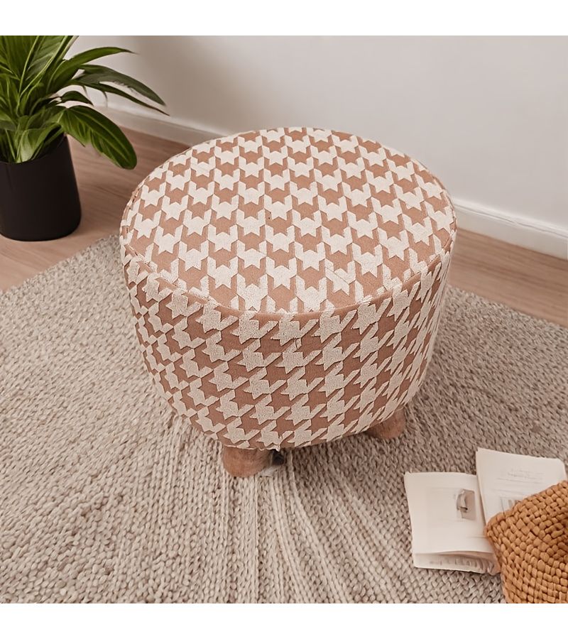 غطاء كرسي دائري بلون كاكي بنقشة الكلب (Houndstooth)، وسادة قابلة للغسل في الغسالة، مناسب لمقاعد المكاتب وأثاث الكراسي. - Image 2
