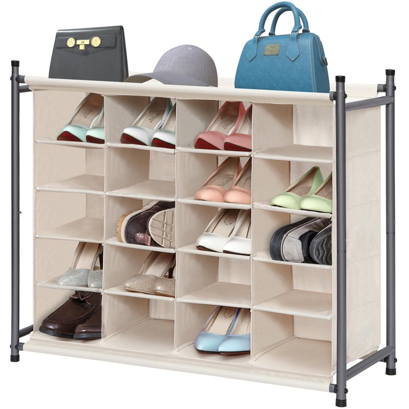 STORAGE MANIAC Stackable Shoe Cubby Organizer Free Standing Shoe Cube Rack for Entryway Bedroom Apartment Closet 20Cube Beige