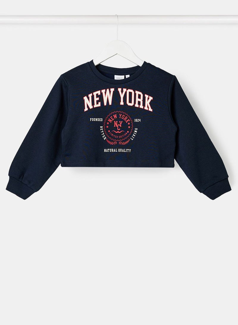 NAME IT Kids Slogan Crop Sweatshirt  - Image 1