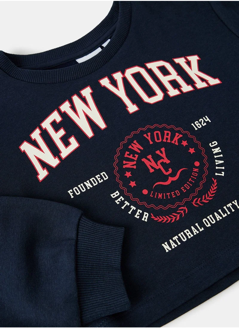 NAME IT Kids Slogan Crop Sweatshirt