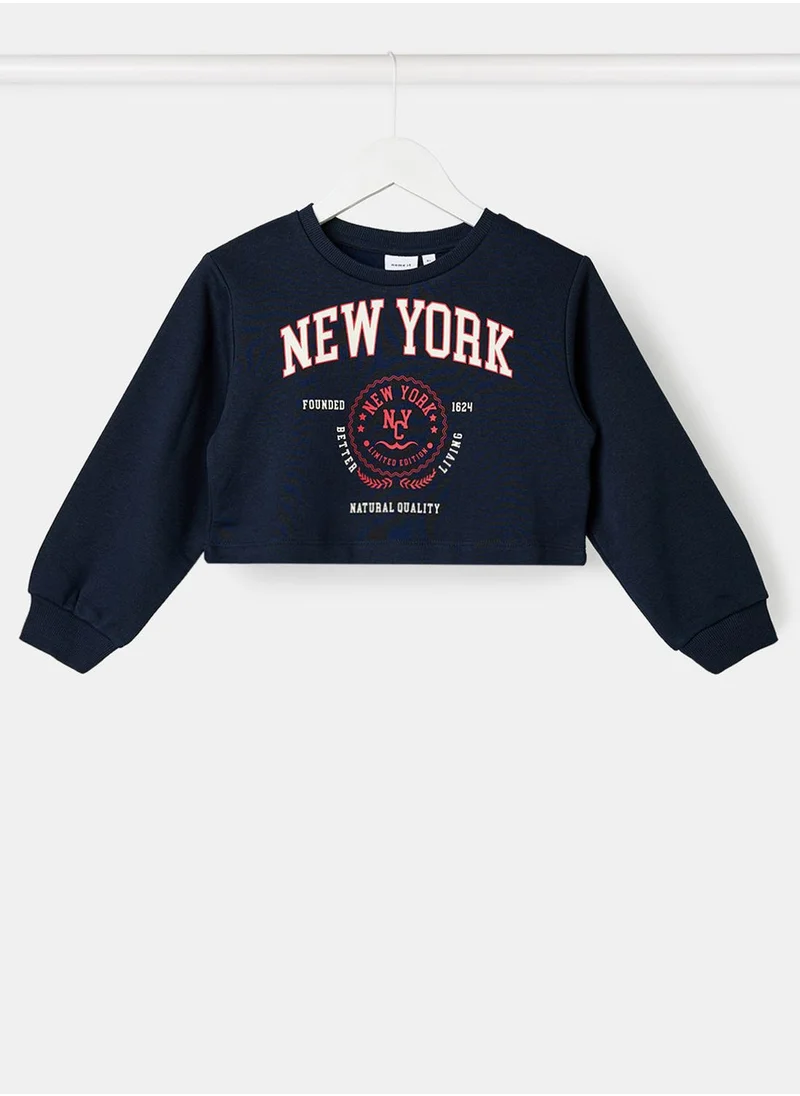 NAME IT Kids Slogan Crop Sweatshirt