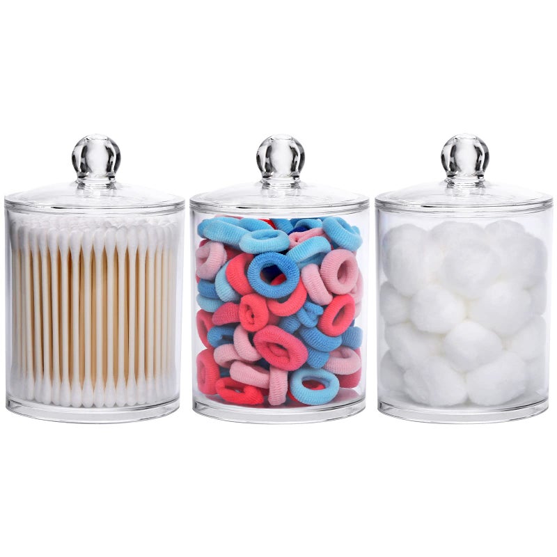 Tbestmax Tbestmax 3 Pack Cotton Swab Ball Pad Holder 12 Oz Qtip Apothecary Jar Clear Makeup Organizer Bathroom Containers Dispenser 