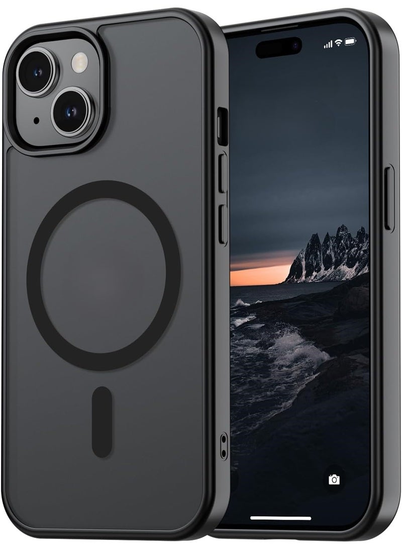 حافظة مغناطيسية مطفية لهاتف iPhone 15 [مقاومة للصدمات ونحيفة] - غطاء خلفي صلب بملمس مطفي وحماية فائقة الجودة | أسود