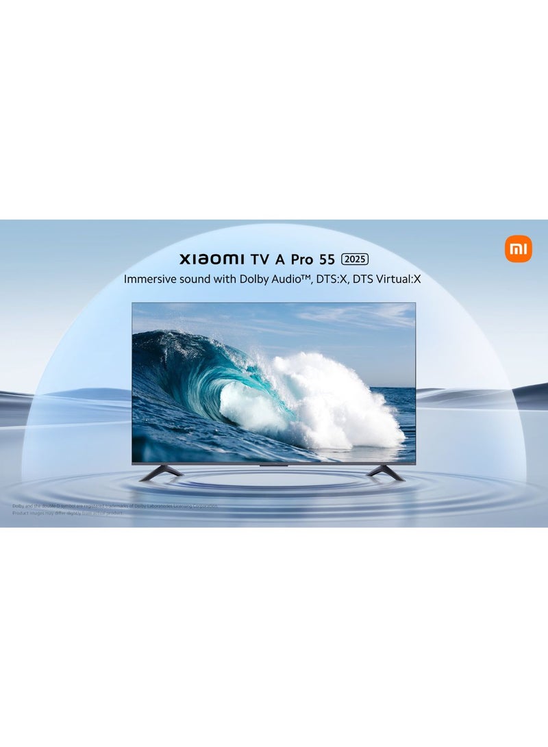 Xiaomi TV A Pro 55" 2025 | QLED 4K Display | Google TV | Dolby Audio, DTS-X, And DTS Virtual:X | Premium Quality Metallic Design | 360° Bluetooth Remote Control L55MA-SME Verdigris - Image 4