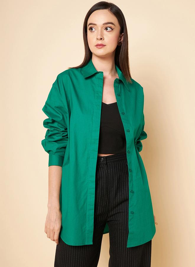 HIGH STAR Oversized Solid Spread Collar Shirt - Image 5