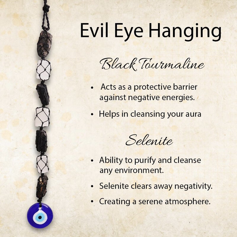 Shubhanjali Evil Eye Black Tourmaline and Selenite Crystal Stones Hanging for Protection Positivity Decorative Hanging Ornament for Home Car Office Decor - Image 2
