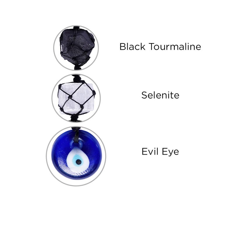 Shubhanjali Evil Eye Black Tourmaline and Selenite Crystal Stones Hanging for Protection Positivity Decorative Hanging Ornament for Home Car Office Decor - Image 5