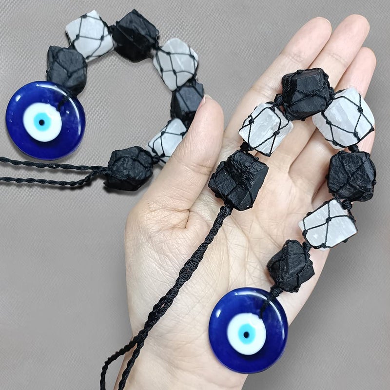 Shubhanjali Evil Eye Black Tourmaline and Selenite Crystal Stones Hanging for Protection Positivity Decorative Hanging Ornament for Home Car Office Decor - Image 4