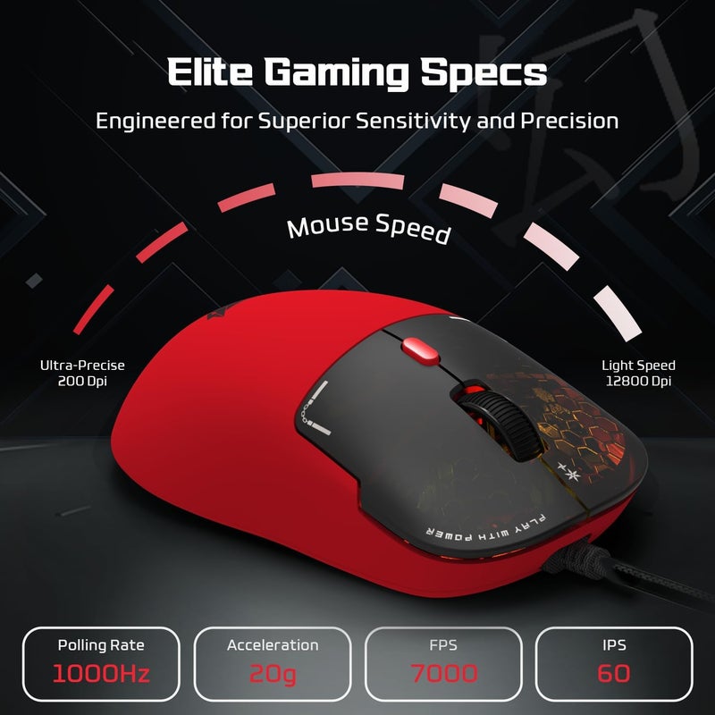 EvoFox Phantom Air Ultra Lightweight Gaming Mouse | Upto 1000Hz Polling Rate, 7000 FPS, 12800 DPI | Honeycomb RGB Lighting | Fully Programmable with Windows Software & On-Board Memory | Red - Image 2