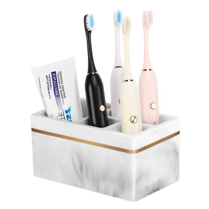 RESIN TOOTHBRUSH HOLDER 5 SLOTS HYGIENIC ELECTRIC TOOTHBRUSH HOLDER STORAGE STAND ORGANIZER FOR TOOTHBRUSH TOOTHPASTE RAZOR GRAVEL WHITE