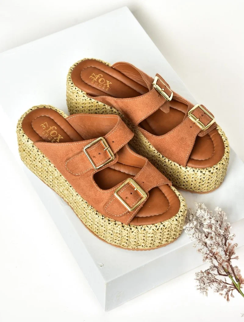 Fox Shoes S960721002 Brown Suede Straw Sole Women's Slippers