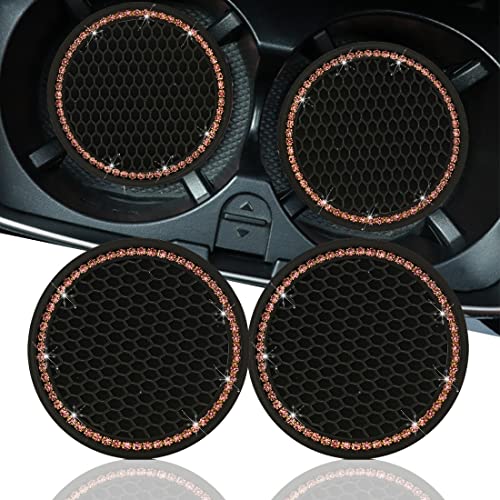 Gseigvee Vehicle Car Coasters 2 PackUniversal Cup Holder Insert CoasterBling Crystal Rhinestone Car Interior Accessories for Women Girl Pink - Image 1