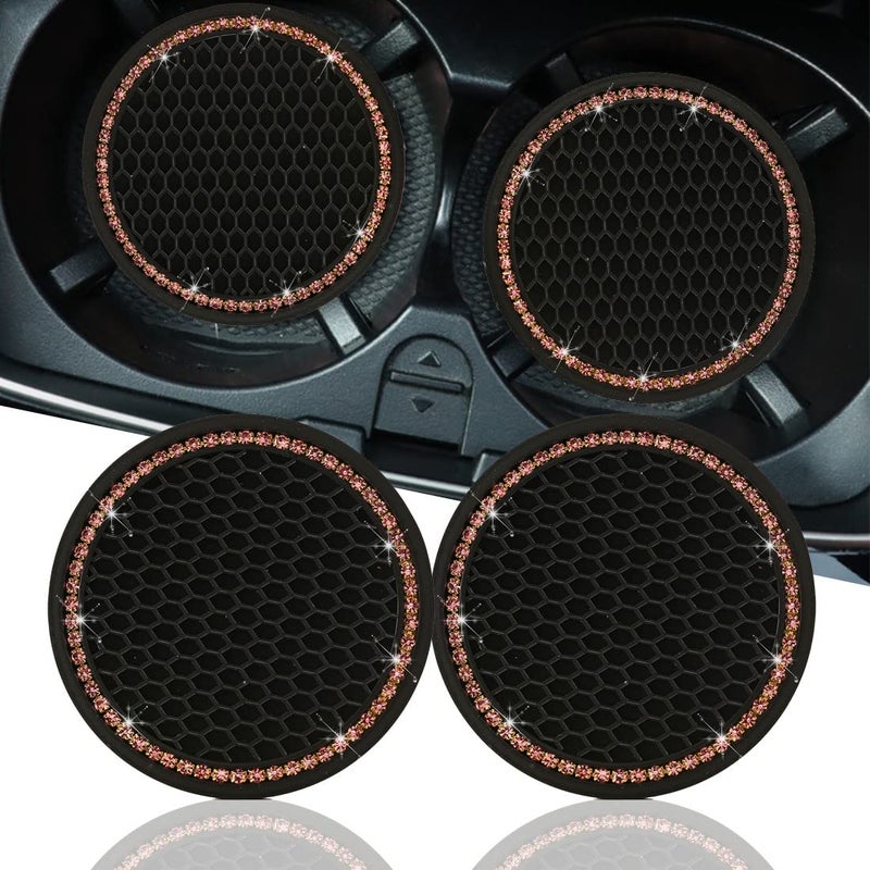 Gseigvee Vehicle Car Coasters 2 PackUniversal Cup Holder Insert CoasterBling Crystal Rhinestone Car Interior Accessories for Women Girl Pink - Image 3
