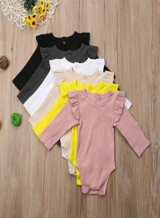 Mubineo Infant Baby Girl Basic Plain Rib Knit Ruffle Long Sleeve Romper Bodysuit Tops (Black, 18-24 Months) - Image 2