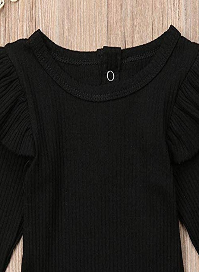 Mubineo Infant Baby Girl Basic Plain Rib Knit Ruffle Long Sleeve Romper Bodysuit Tops (Black, 18-24 Months) - Image 4