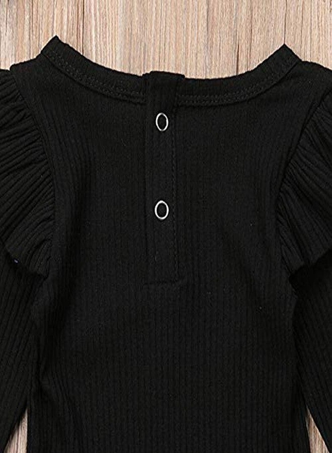 Mubineo Infant Baby Girl Basic Plain Rib Knit Ruffle Long Sleeve Romper Bodysuit Tops (Black, 18-24 Months) - Image 5