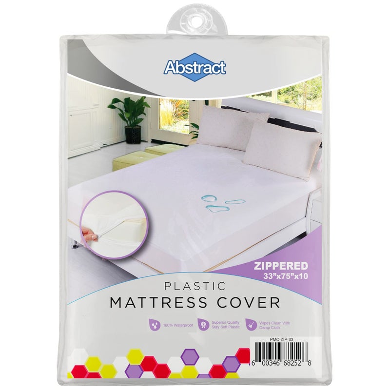 Abstract Vinyl Mattress Protector Zipper Closure Style - Best to Protect Your Bed from Spills, Accidents and Damage - 100% Waterproof Plastic - White - Cot and Narrow Mattress Size (33" X 75") - Image 1
