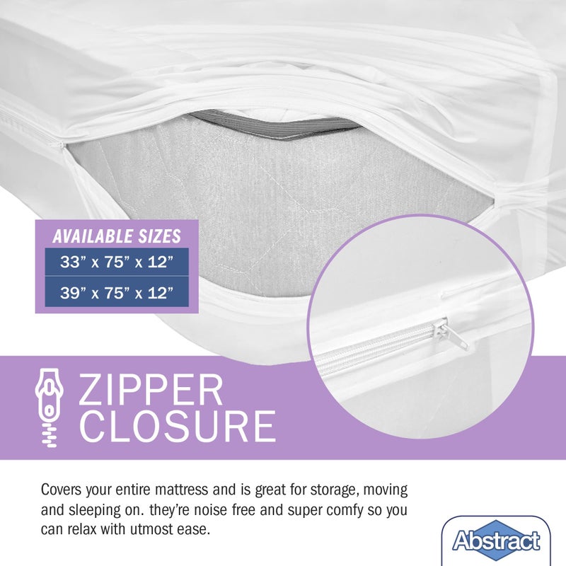 Abstract Vinyl Mattress Protector Zipper Closure Style - Best to Protect Your Bed from Spills, Accidents and Damage - 100% Waterproof Plastic - White - Cot and Narrow Mattress Size (33" X 75") - Image 4