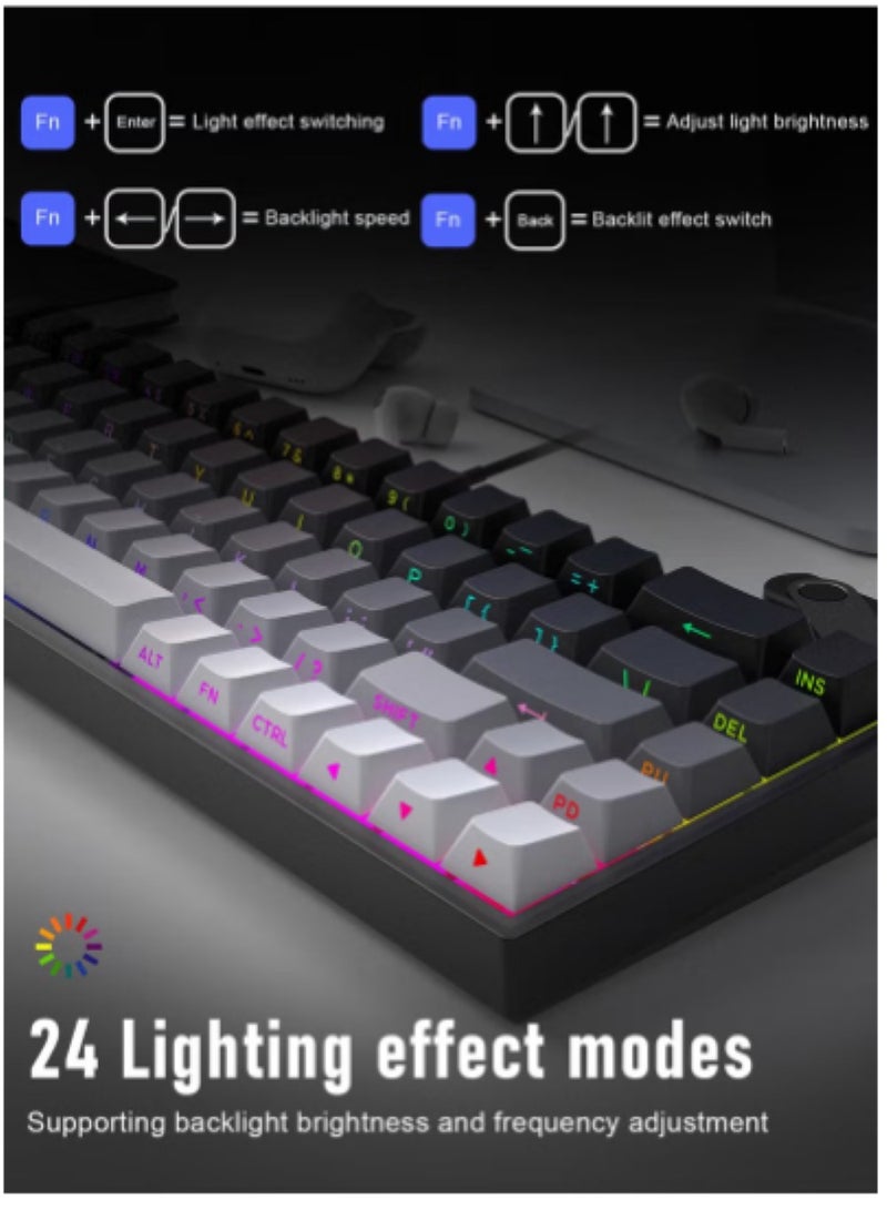 Gaming Keyboard,68-Key Mechanical Keyboard, Red Switches, Type-C Wired Connection, Multi-Color Mixed Backlight, PBT Keycaps, 100 Million Keystroke Lifespan, Compact Gaming Keyboard  - Image 5