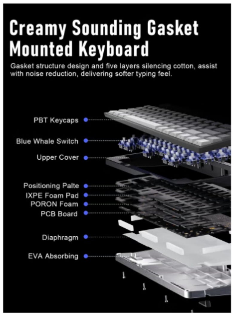 Gaming Keyboard,68-Key Mechanical Keyboard, Red Switches, Type-C Wired Connection, Multi-Color Mixed Backlight, PBT Keycaps, 100 Million Keystroke Lifespan, Compact Gaming Keyboard  - Image 3