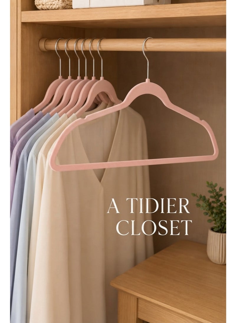 BLOOMING TIME 100-Pack Velvet Hangers, Non-Slip Slim Clothes Hangers with 360° Swivel Hooks, Shoulder Notches & Trouser Bar for Shirts, Dresses, Jackets and Pants - Image 3