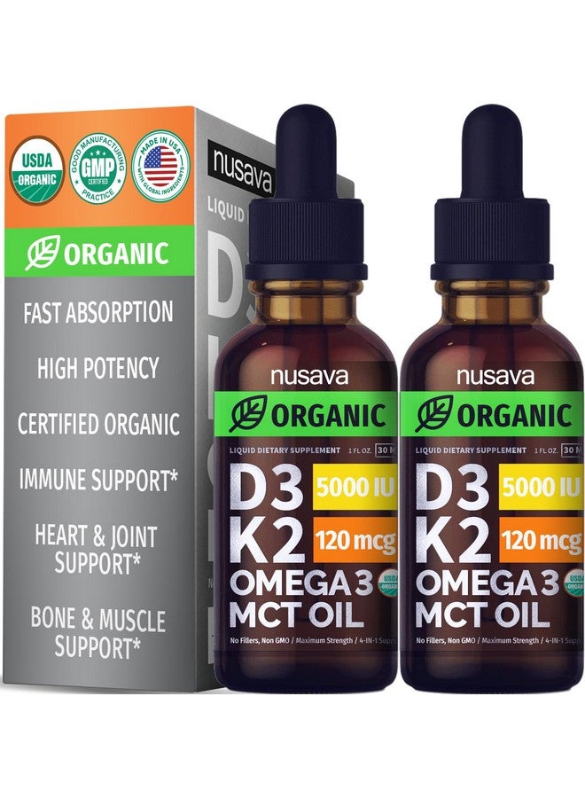 nusava (2 Pack) Organic Vitamin D3 K2 Drops w MCT Oil Omega 3, 5000 IU, Vitamin D Liquid 5000 IU, No Fillers, Non-GMO Liquid D3 for Body’s Defenses & Faster Absorption, Unflavored, 2 Fl Oz Liquid Vitamin D3 - Image 1
