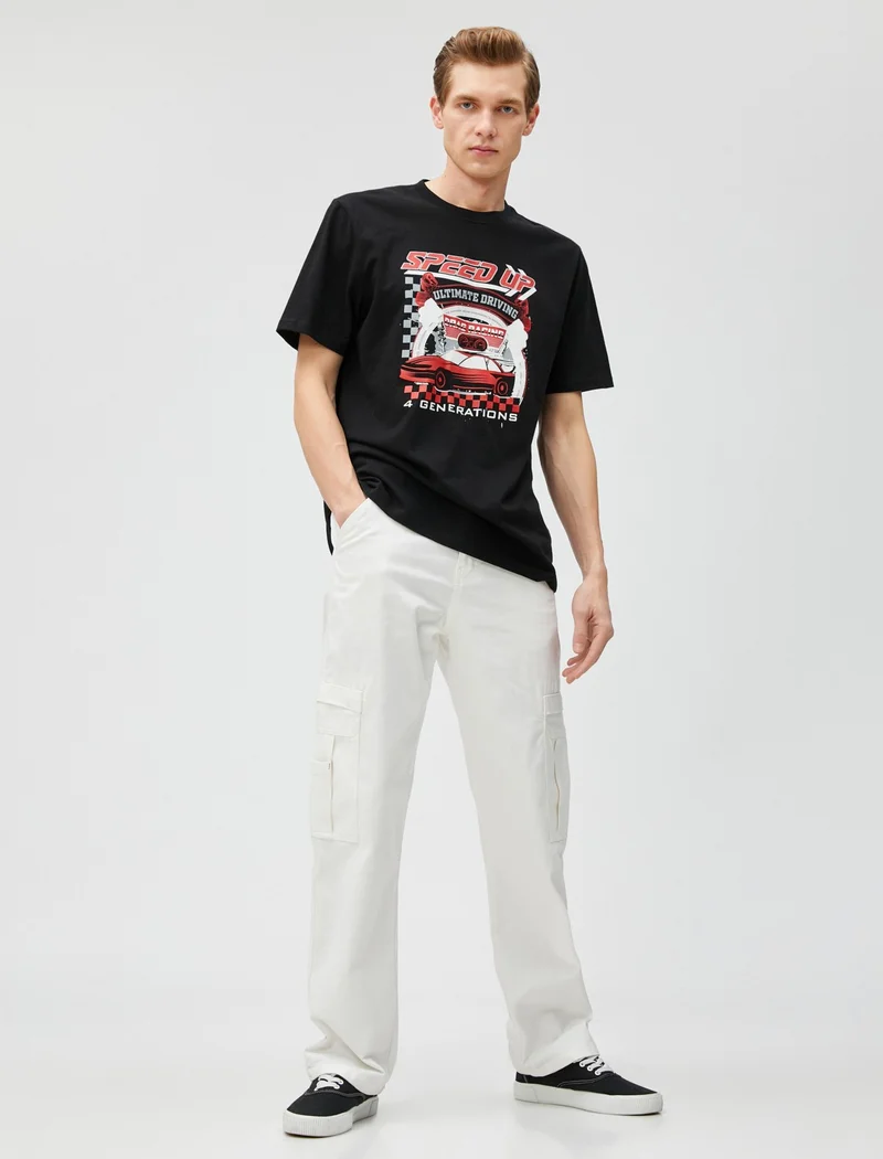 KOTON Printed T-Shirt Racing Themed Crew Neck Short Sleeve Cotton