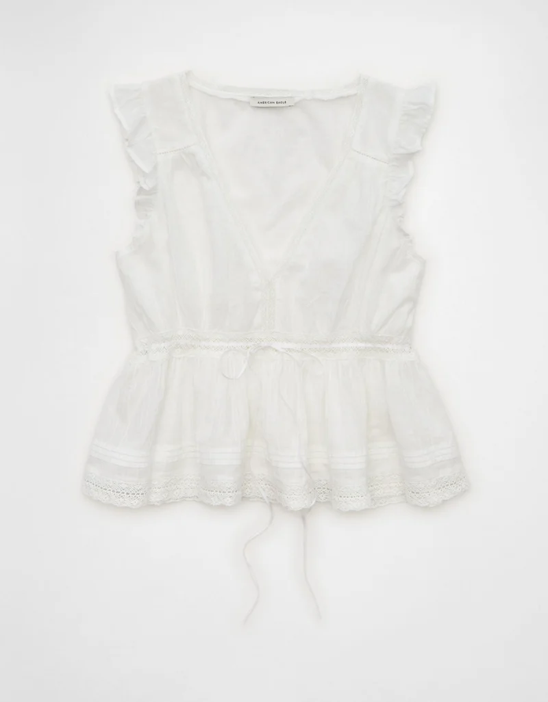 American Eagle  AE Lace Trim Flutter Sleeve Blouse for Women | Best Price UAE