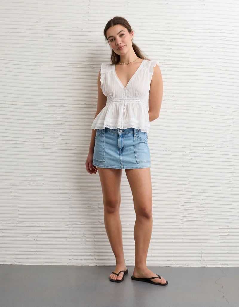 American Eagle  AE Lace Trim Flutter Sleeve Blouse for Women | Best Price UAE